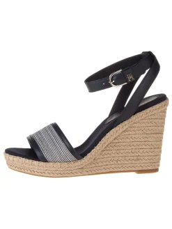 Leder-Keilsandaletten in Dunkelblau