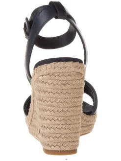 Leder-Keilsandaletten in Dunkelblau