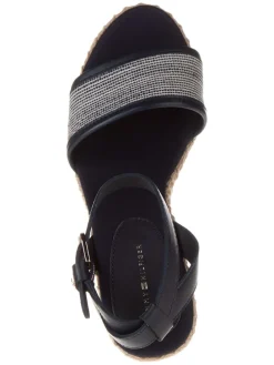 Leder-Keilsandaletten in Dunkelblau