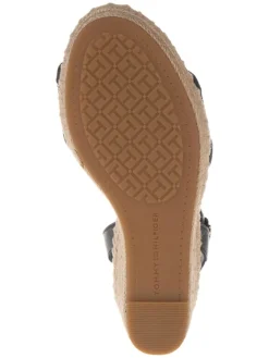 Leder-Keilsandaletten in Dunkelblau