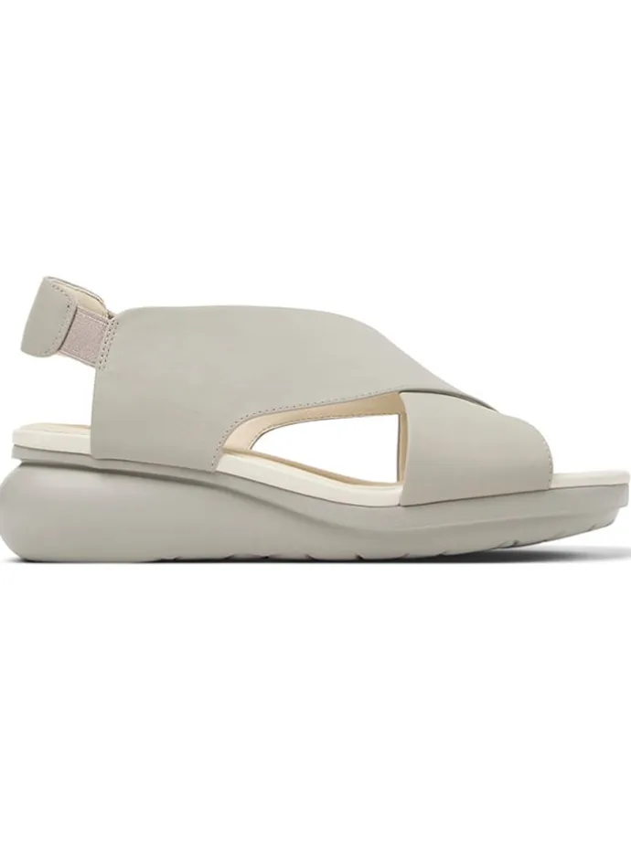 Leder-Keilsandaletten in Grau