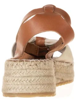 Leder-Keilsandaletten in Hellbraun/ Beige