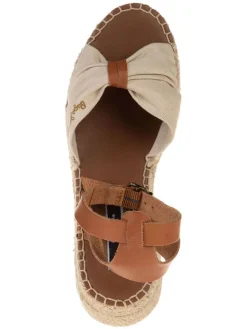 Leder-Keilsandaletten in Hellbraun/ Beige