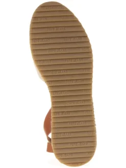 Leder-Keilsandaletten in Hellbraun/ Beige