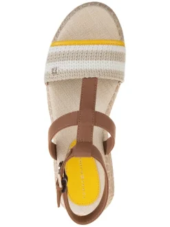 Leder-Keilsandaletten in Hellbraun