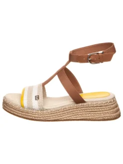 Leder-Keilsandaletten in Hellbraun