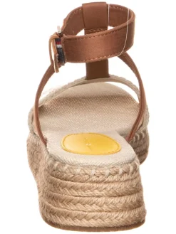 Leder-Keilsandaletten in Hellbraun