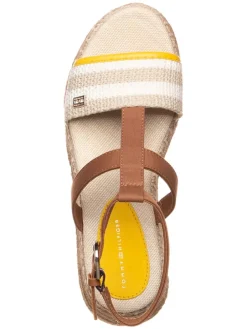 Leder-Keilsandaletten in Hellbraun