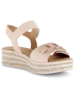 Leder-Keilsandaletten in Rosa