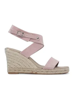 Leder-Keilsandaletten in Rosa