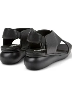 Leder-Keilsandaletten in Schwarz