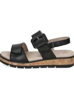 Leder-Keilsandaletten in Schwarz