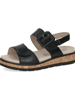 Leder-Keilsandaletten in Schwarz