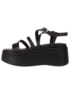 Leder-Keilsandaletten in Schwarz