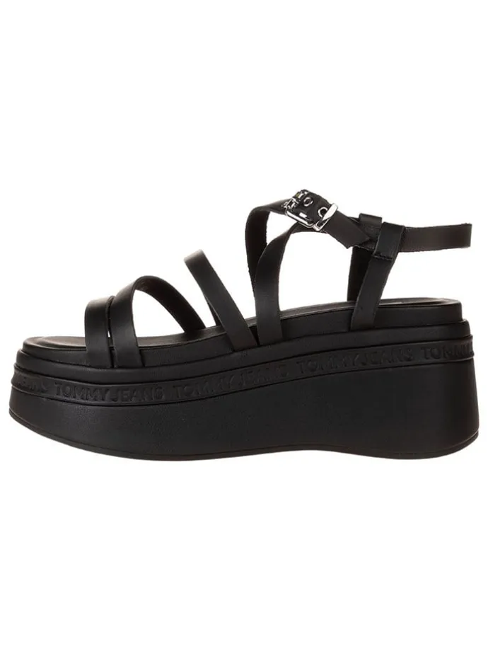 Leder-Keilsandaletten in Schwarz