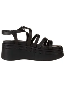 Leder-Keilsandaletten in Schwarz