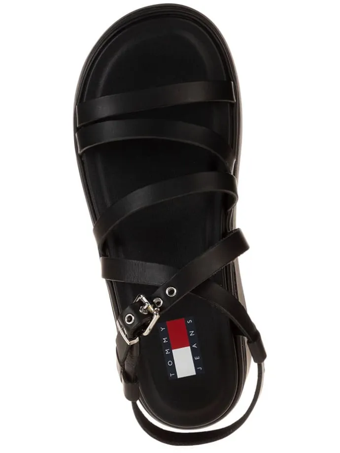 Leder-Keilsandaletten in Schwarz