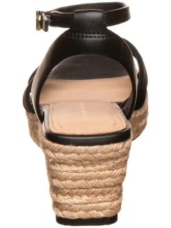 Leder-Keilsandaletten in Schwarz