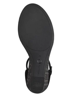 Leder-Keilsandaletten in Schwarz