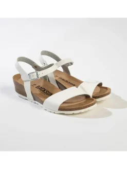 Leder-Keilsandaletten in Weiß
