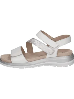 Leder-Keilsandaletten in Weiß/ Silber