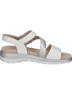 Leder-Keilsandaletten in Weiß/ Silber