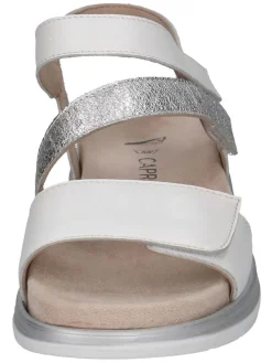 Leder-Keilsandaletten in Weiß/ Silber