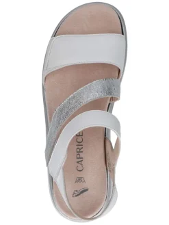 Leder-Keilsandaletten in Weiß/ Silber