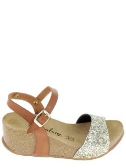 Leder-Keilsandaletten "Yucca" in Hellbraun/ Gold