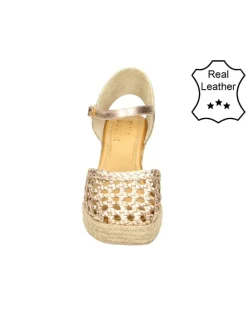 Leder-Keil-Slingpumps in Beige