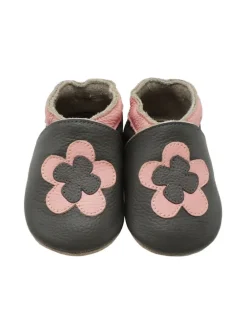 Leder-Krabbelschuhe "Blumen" in Schwarz