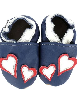 Leder-Krabbelschuhe "Herz" in Dunkelblau