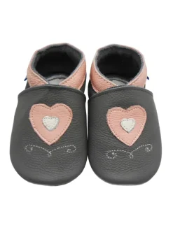 Leder-Krabbelschuhe "Liebe" in Grau