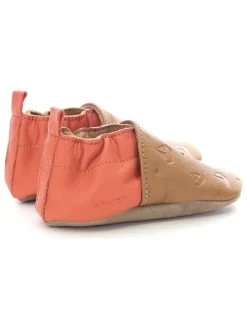 Leder-Krabbelschuhe "Sailboat Race" in Orange/ Hellbraun