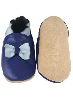 Leder-Krabbelschuhe "Schleifen" in Dunkelblau