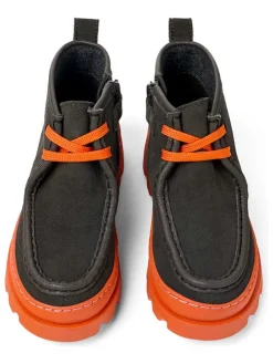 Leder-Mokassins in Anthrazit/ Orange