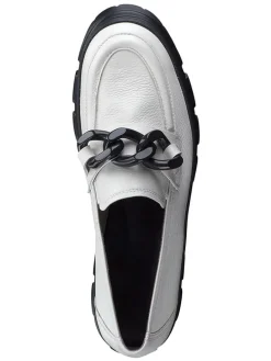 Leder-Mokassins in Weiß/ Schwarz