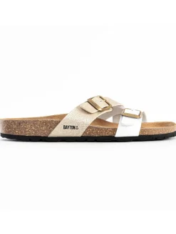 Leder-Pantoletten "Cleo" in Beige/ Weiß