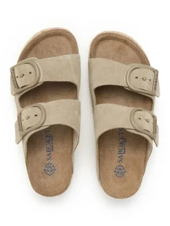 Leder-Pantoletten in Beige