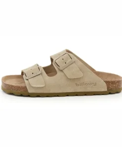 Leder-Pantoletten in Beige