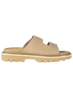 Leder-Pantoletten in Beige