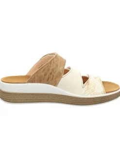 Leder-Pantoletten in Beige/ Weiß