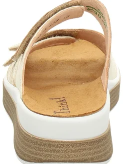 Leder-Pantoletten in Beige/ Weiß