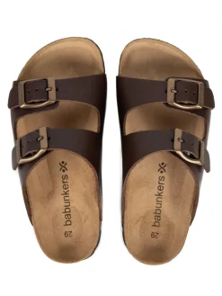 Leder-Pantoletten in Braun