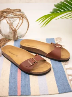 Leder-Pantoletten in Braun