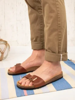 Leder-Pantoletten in Braun