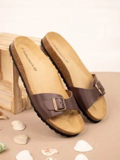 Leder-Pantoletten in Braun