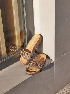 Leder-Pantoletten in Braun