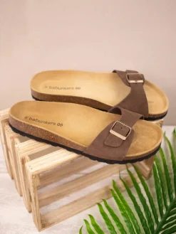 Leder-Pantoletten in Braun