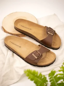 Leder-Pantoletten in Braun